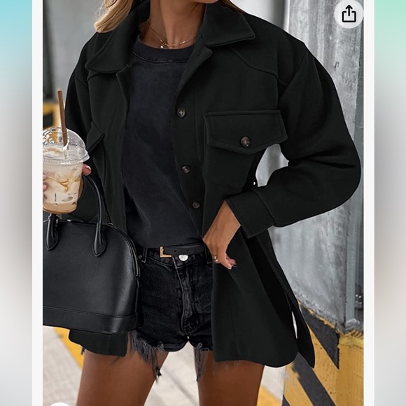 Women’s button down shacket jacket with pockets - Picture 3 of 3